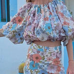 Holiday Floral Print Top & Skirt Two-Piece Set