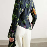 Long Sleeves Loose Asymmetric Flower Print Split-Joint Lapel Blouses&Shirts Tops