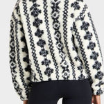 Geometric print half-zip turtleneck plush coat