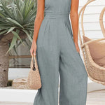Sexy Sling Waist Pocket Straight Sleeveless Jumpsuit