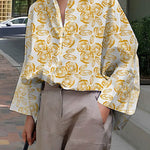 Long Sleeves Loose Buttoned Flower Print Lapel Blouses&Shirts Tops