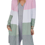 Multicolor Color Block Casual Pocketed Duster Cardigan