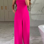 Strapless Ruched Tube Pocketed Wide Leg Jumpsuit