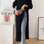 Original Loose Solid Color Split-Front Sweater Dress