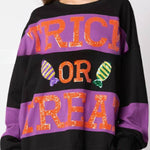 Halloween Letter Sequined Colorblock Sweatshirt Casual Top