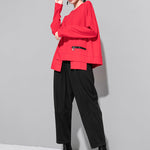 Solid Color Asymmetric Split-Joint Zipper Loose T-Shirt