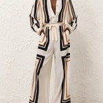 Loose Wide Leg Plaid Striped Tied Waist Casual Pants Bottoms Trousers