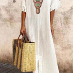 Linen Cotton Embroidered Slit Dress