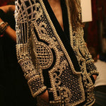 Long Sleeves Loose Beads Printed V-Neck Blazer Outerwear