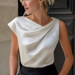 Asymmetric Draped Satin Sleeveless Top Blouse