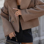 Double-breasted short wool coat with lapel