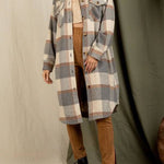 Plaid print drop shoulder overcoat