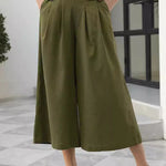 Skirts, Cotton-feel, Elastic Waist, Wide-leg, Nine-point Trousers, Pocket Workwear, Casual Pants, Loose