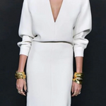 Long Sleeves Loose Solid Color Deep V-Neck Maxi Dresses
