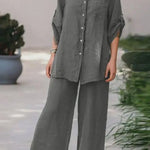 Casual Loose Solid Color Shirt Pants Set