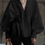 Original Creation Long Sleeves Loose Pleated Solid Color Lapel Collar Blouses&Shirts Tops
