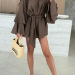 Molly Linen Blend Tiered Bell Sleeve Tie-up Cover-up Mini Dress