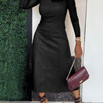 Long Sleeves Solid Color Split-Joint Round-Neck Inner Shirts + A-Line Bowknot Midi Dresses Two Pieces Set