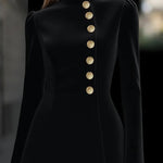 Fashionable Stand Collar Single-Breasted Slim Fit Formal Mini Dress