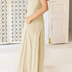 Sleeveless Spaghetti Strap V-Neck Gathered Wide-Leg Jumpsuit
