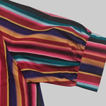 Long Sleeves Loose Split-Joint Striped Lapel Maxi Dresses Shirt Dress