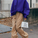 Loose Puff Sleeves Asymmetric Split-Joint Zipper Stand Collar Outerwear