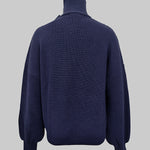 Loose Puff Sleeves Bowknot Solid Color Split-Joint High Neck Sweater Tops