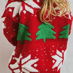 Christmas Pattern Knitted Crew Neck Long Sleeved Sweater