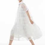 Original Solid Color Hollow See-Through Thin Midi Dress