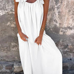 Solid Floral Embellished Sleeveless Loose Maxi Dress