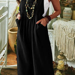 Solid Color Sleeveless Pocket Casual Wide Leg Side Button Jumpsuit