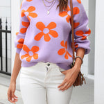 Floral Print Color Block Pullover Long Sleeve Sweater