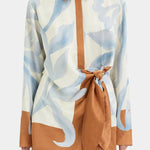 Lake Days Satin Colorblock Unique Print Tie-up Shirt Mini Dress