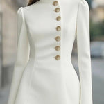 Fashionable Stand Collar Single-Breasted Slim Fit Formal Mini Dress