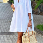 Half Sleeves Loose Solid Color Lapel Mini Dresses