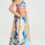 Unique Printed Lace-up Suspender Pockets Casual Resort Style Midi Dress