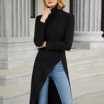 Simple Skinny Split-Side Solid Color High-Neck T-Shirts Tops