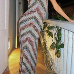 Jodie Knit Colorful Herringbone Print Halter Open Back Maxi Dress