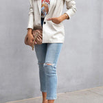 FASHION AFFAIRS POCKETED FAUX LEATHER BLAZER
