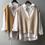 Knitting Irregularity Solid V-Neck Vest