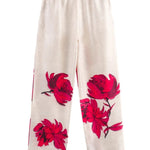 Special Attendance Satin Floral Print High Rise Elastic Waist Pocket Pants