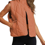 Quilted cotton stand-collar lightweight button-up vest