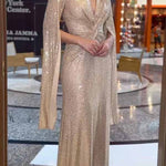 Shine Brighter Sequin Cape Sleeve Cross Waist Evening Maxi Dress