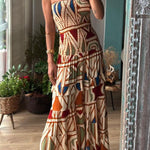 Bohemian Style Unique Print Tube Top Pleated Maxi Dress