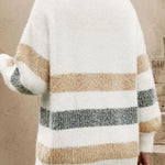 Multicolor Striped Button Front Fuzzy Cardigan