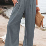Fresh Air Linen Blend Pocketed Smocked Pants