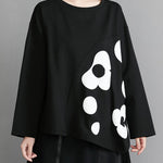 Original Loose Flower Printed Round-Neck Long Sleeves T-Shirt Top