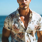 Men's Retro Casual Beach Hawaiian Floral Lapel Short Sleeve Shirt