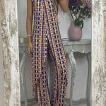 Retro Print Casual Split Top Two-Piece Set