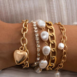 Metal Chain and Pearl Layered Bracelet Set